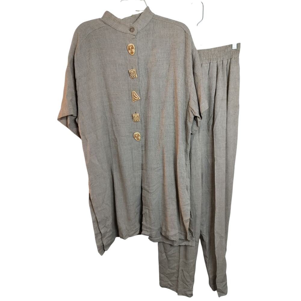 4253) Solitaire Tan 2-Pcs Rayon Blend Tunic-Pant Set Size 12